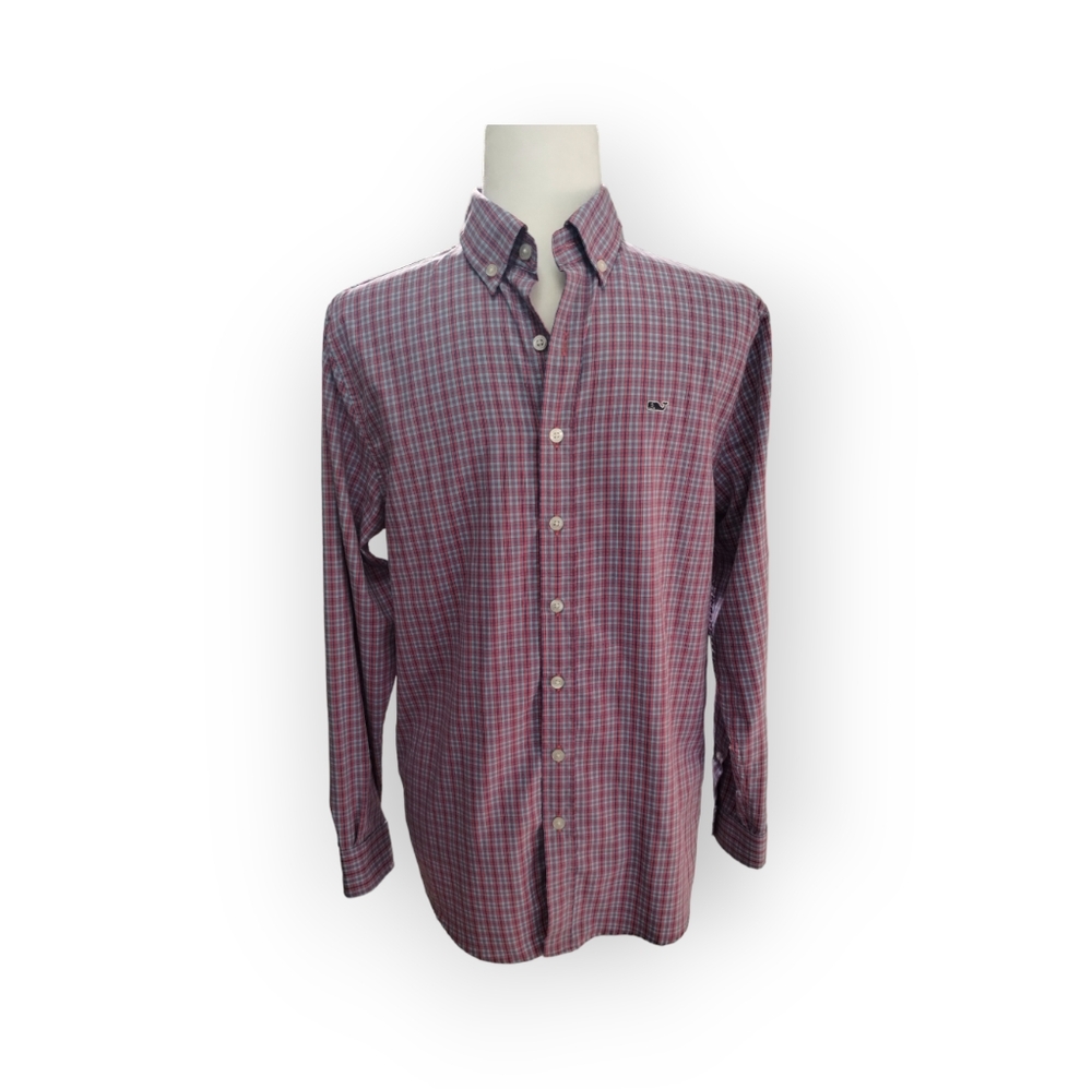 Vineyard Vines Classic Whale Shirt Mini Tartan Shirt - Boys Size L - Jetty Red